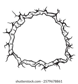 Illustration of a round frame with cracks on a white background.