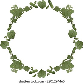 Illustration of a round frame made of cucumber bushes and their fruits. Vegetables, cucumber harvest. Ready to use eps10 for your design