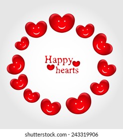 Illustration round frame made in smiling hearts for Valentines Day - vector