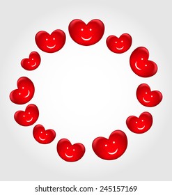 Illustration round frame made in smiling hearts for Valentines Day - vector