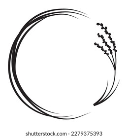 Illustration of a round frame with realistic ears of rice.