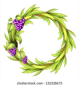 Ilustración de un marco redondo con uvas de vid sobre fondo blanco