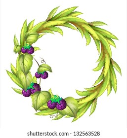 Ilustración de un marco redondo con bayas violetas sobre un fondo blanco