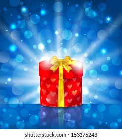 Illustration round gift box on light background with glow - vector