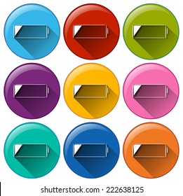 Illustration of the round icons with batteries on a white background  