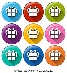 Illustration of the round icons with gifts on a white background  