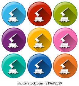 Illustration of the round icons with stumps on a white background