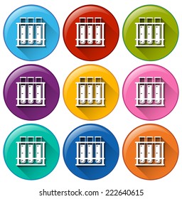 Illustration of the round icons with testtubes in a rack on a white background  