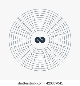 Illustration of round maze / labyrinth with infinity symbol on white background. Vector illustration, eps 8.