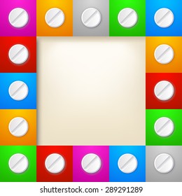 illustration of round pills on different colors backgrounds