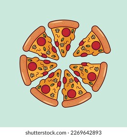 The Illustration of Round Pizzas