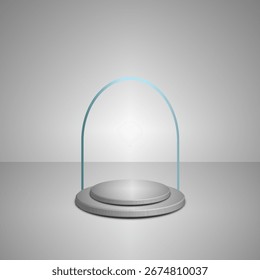 Ilustración de un podio redondo sobre un fondo gris. Renderización 3D EPS 10