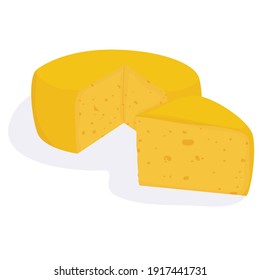 illustration of a round shape hard cheese. sectional pieces of cheese. dairy product concept. Cheese dairy flat isolated vector.