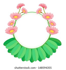 Illustration einer runden Vorlage mit rosafarbenen Blumen auf weißem Hintergrund