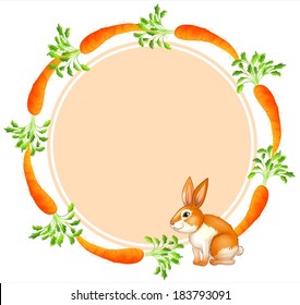 Illustration of a round template with a rabbit and carrots on a white background