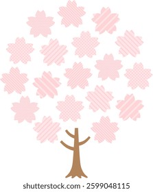 Illustration of a round tree with cherry blossoms in dot and stripe patterns