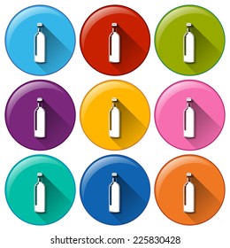 Illustration of the rounded buttons with bottles on a white background 