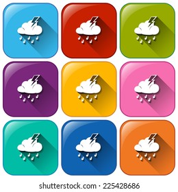 Ilustración de los botones redondeados con diferentes pronósticos meteorológicos sobre un fondo blanco