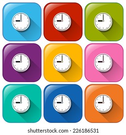 Illustration of the rounded buttons showing the wallclock on a white background 