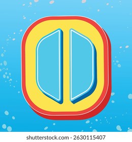 Illustration of a rounded square with two blue shapes inside on a speckled blue background design element