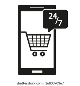 Illustration round-the-clock Delivery service concept. Delivery of goods through online shop on a white background