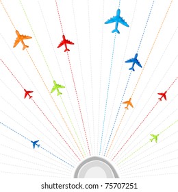 illustration of route showing flying of airplane in different destination