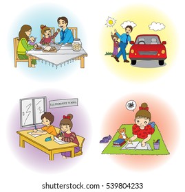 Illustration routine activity of little girl in the morning