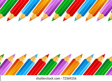 illustration of row of colorful pencil on white isolated background