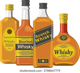 Ilustración de una fila de botellas de whisky
