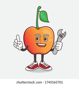 An illustration of Royal Ann Cherry cartoon mascot character as happy mechanic
