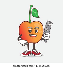 An illustration of Royal Ann Cherry cartoon mascot character as happy plumber