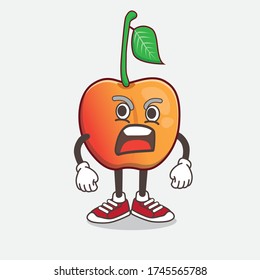 An illustration of Royal Ann Cherry cartoon mascot character with angry face