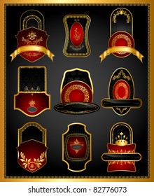 illustration of royal badge with golden frame on black background