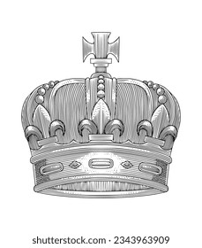 Illustration of the royal crown. High Detailed Vector Art. Vintage engraving style illustration