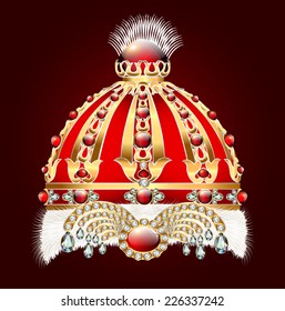 Illustration royal golden crown with an ornament and precious stones