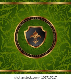 Illustration royal golden frame with medallion and fleur de lis for design packing - vector