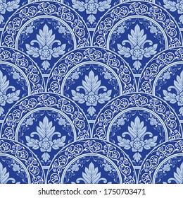 illustration Royal indigo blue Porcelain Thai flower traditional ornamental element style design for seamless pattern vector 