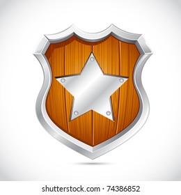 illustration of royal shield made of wood on abstract background