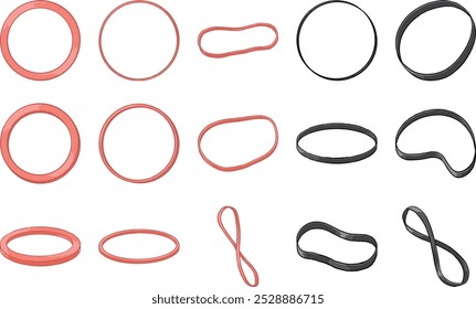 Ilustração de faixas de borracha de diferentes tamanhos e formas