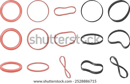 Illustration of rubber bands of different sizes and shapes