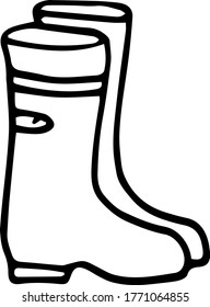 
illustration of rubber boots in doodle style black and white hand-drawn