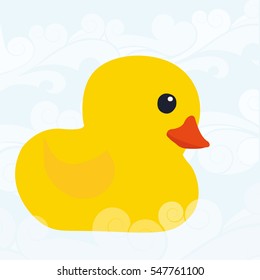 Illustration of a Rubber Duck, swimming in a bath full of bubbles