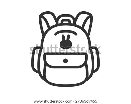 Illustration of a rucksack icon (line drawing) with a rabbit design