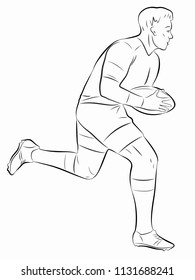 illustration of a rugby player, black and white drawing, white background