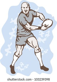 illustration of a Rugby Player Running With Ball front on isolated background.