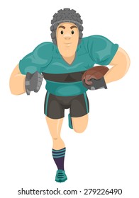 Illustration of a Rugby Player Running with the Ball