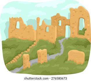 Ilustración de las ruinas de una antigua estructura