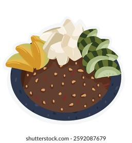 Illustration of Rujak Buah, an Indonesian-style mixed fruit salad with a unique blend of sweet, spicy, and tangy flavors. Perfect for food design, branding, and culinary projects