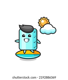 Illustration of ruller cartoon do surfing on the beach , cute style design for t shirt, sticker, logo element