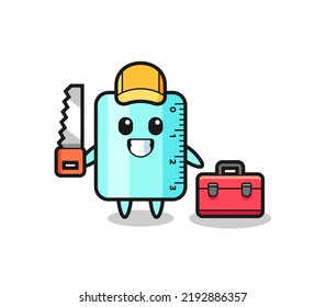 Illustration of ruller character as a woodworker , cute style design for t shirt, sticker, logo element